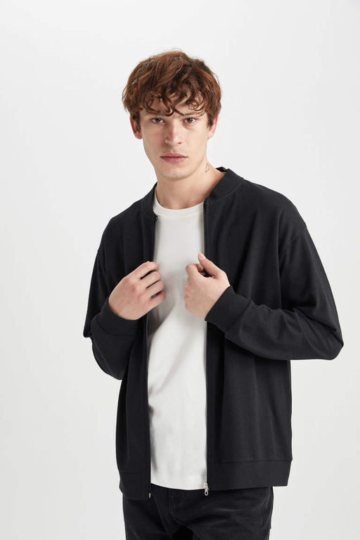 Кардиган-бомбер стандартного кроя с воротником-бомбером - Defacto фото 3