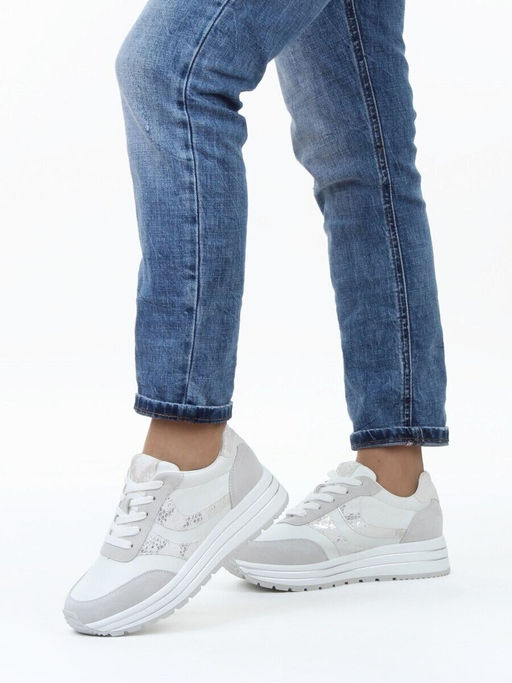 03-A1003-9 WHITE/LT. GRAY Кроссовки женские (натуральная кожа, натуральная замша)