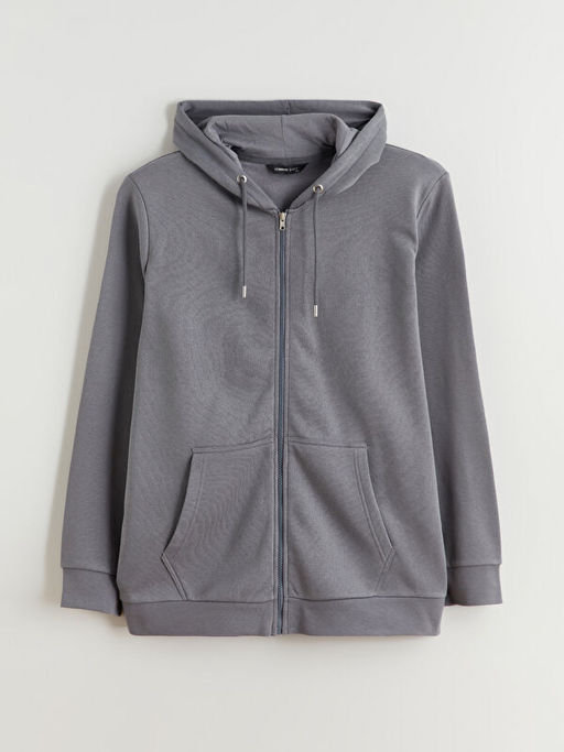 Kap??onlu Uzun Kollu Erkek Kal?n Fermuarl? Sweatshirt
