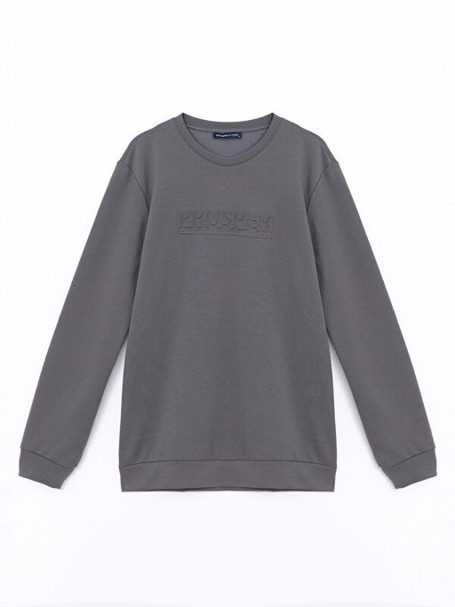 Bisiklet Yaka Uzun Kollu Bask?l? Erkek Sweatshirt