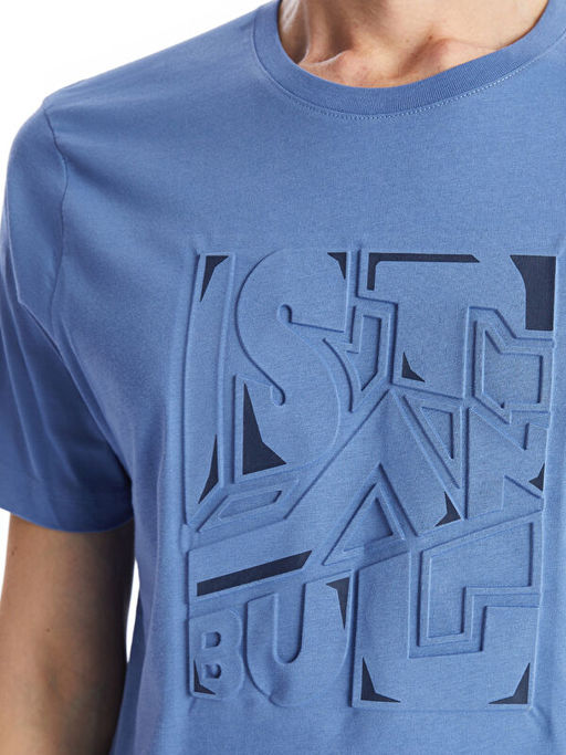 Bisiklet Yaka K?sa Kollu Bask?l? Penye Erkek Ti??rt