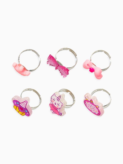 Кольца детские набор 6 шт. «Выбражулька. Котик, единорог», форма МИКС, розовый, безразмерное