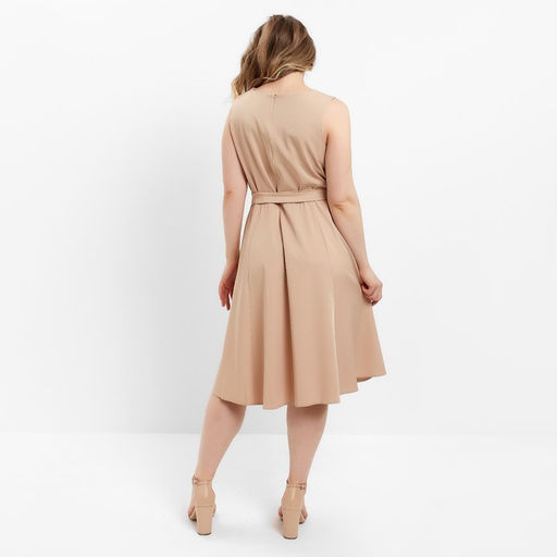 Платье женское миди с поясом MINAKU: Casual collection, бежевое, размер 50