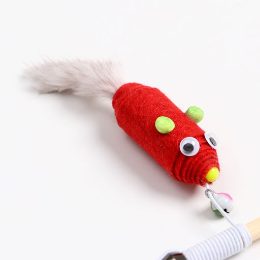 Дразнилка - удочка Мышь из фетра с норковым хвостиком на деревянной палочке, микс цветов - Пижон фото 3