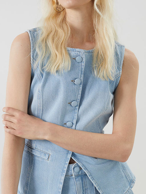 Bisiklet Yaka Kad?n Jean Yelek