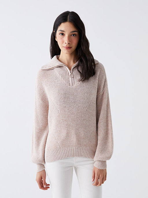 Dik Yaka D?z Uzun Kollu Kad?n Triko Kazak - Waikiki фото 2