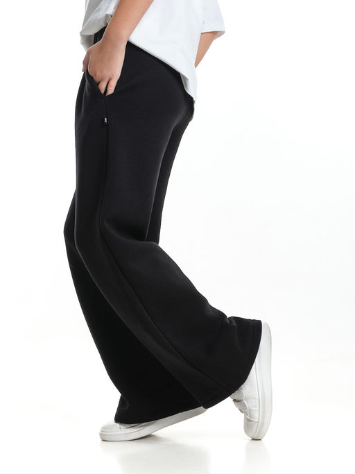 Брюки для девочки с карманами утепленные с начесом классические 22-7347 черный - Mini maxi фото 11