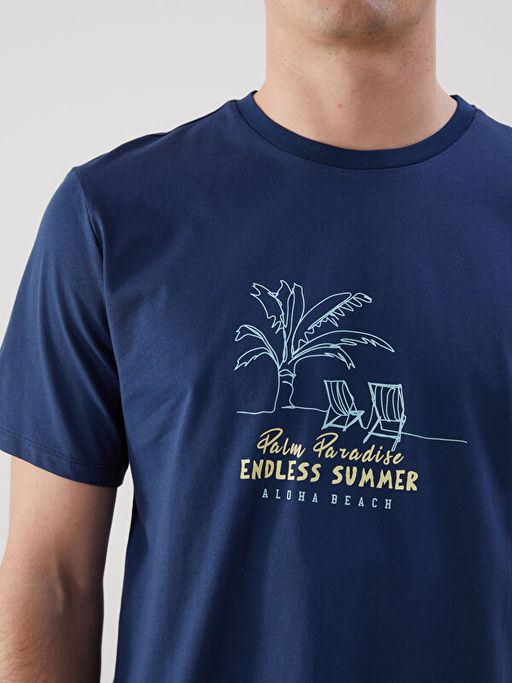 Bisiklet Yaka K?sa Kollu Bask?l? Penye Erkek Ti??rt