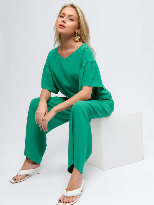 Блуза зеленого цвета с рукавами-воланами - 1001dress фото 4