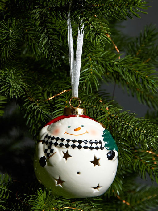 Ёлочный шар с подсветкой Снеговик, 108.68.6 см, 1 LED, от батареек LR443, керамика, свечение тёплое белое - Luazon lighting фото 2