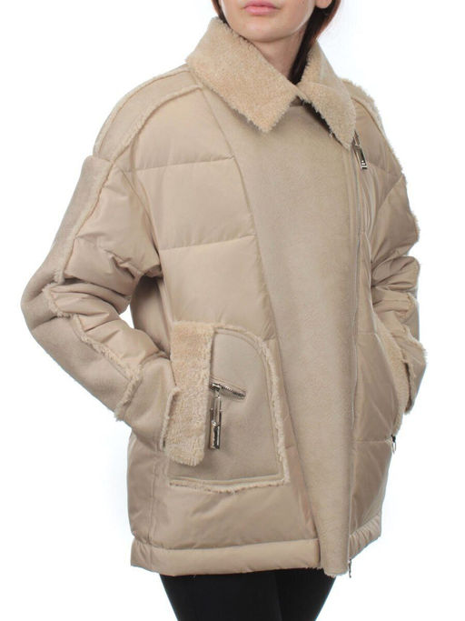 902 BEIGE Куртка зимняя облегченная женская (холлоффайбер 150 гр., искусственная дубленка) - Fashion фото 3