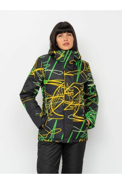 Акция -10%! М-155 Костюм зимний женский Принт черно/зеленый 56-60