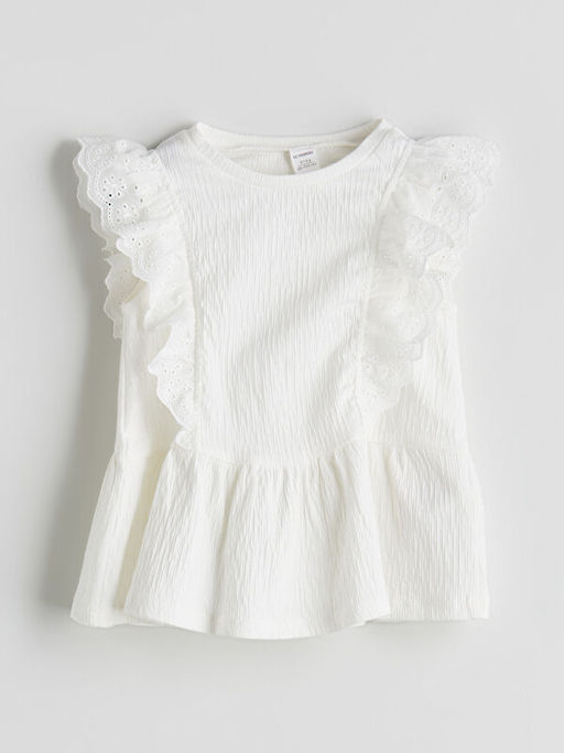 Bisiklet Yaka Pileli K?z ?ocuk Ti??rt