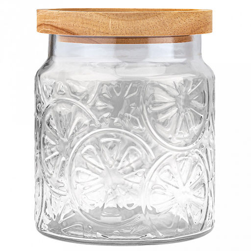 Банка стеклянная прижимная крышка Цитрус 1,15л, д12см h14см, деревянная крышка с уплотнителем, д/горла - 9,5см, д/основания - 11см, цветная коробка (Китай) - Домашняя мода фото 2