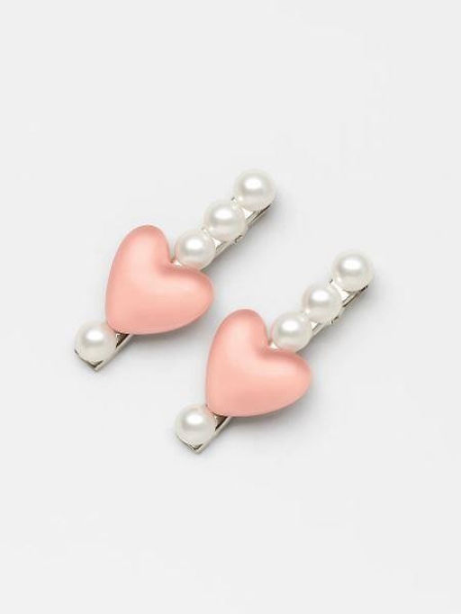 Набор заколкок для волос GIRLY 2 шт. "Pearl heart", pink
