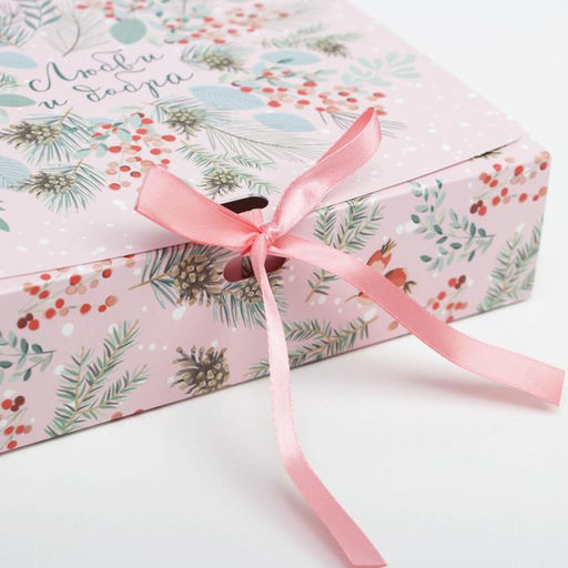 Цена за 5 шт. Складная коробка подарочная Новогодняя ботаника, 20 х 18 х 5 см, БЕЗ ЛЕНТЫ - Дарите счастье фото 2