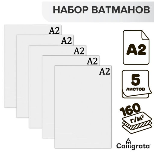 Набор ватманов чертёжных А2, 160 г/м, 5 листов