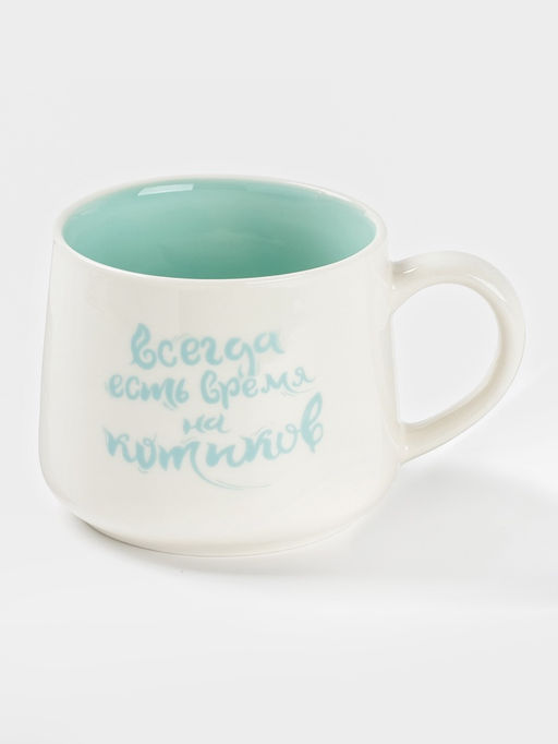 Кружка Доляна «Котик», 360 мл, керамика, белая, бирюзовая