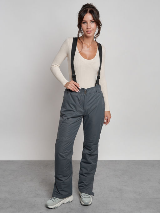 Полукомбинезон утепленный женский зимний горнолыжный серого цвета 7607Sr - Colannia фото 8