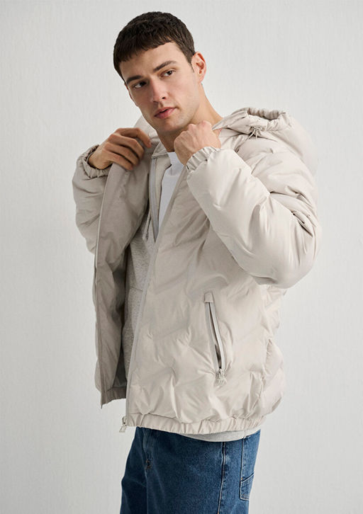 Kapusonlu Bej Ceket - Mavi фото 3