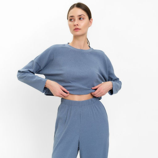 Костюм женский (лонгслив, брюки) MINAKU: Casual Collection, серо-голубой, размер 42