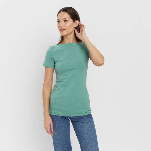 Футболка женская с вырезом лодочка MINAKU: Basic line, оливковая, размер 42