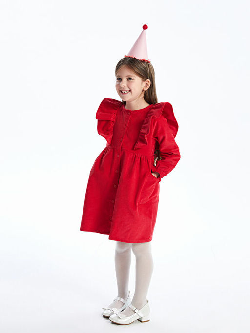 Bisiklet Yaka Kadife K?z ?ocuk Elbise