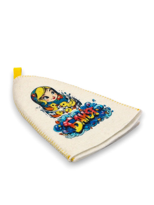 Шапка для бани и сауны Матрёшка с уточками, полиэфир, шерсть, белая - Simaland фото 7