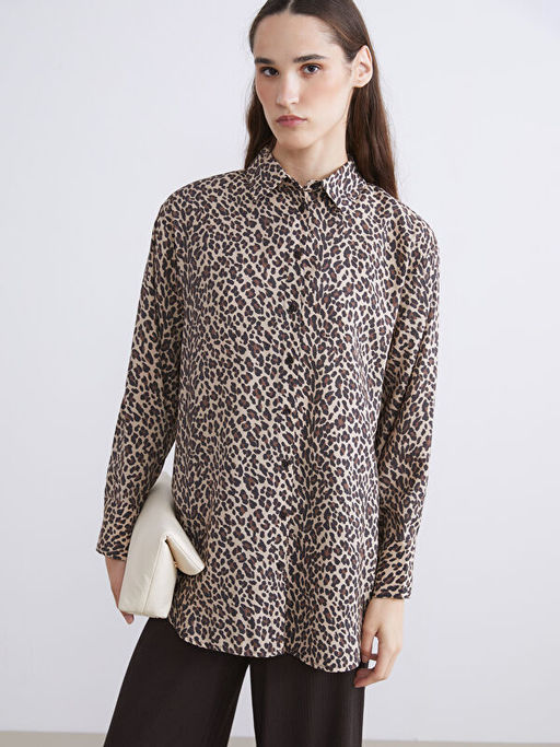 Modal Kar???ml? Leopar Desenli Kad?n G?mlek Tunik