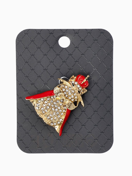 Брошь "Кошка Царица", цвет красно-белый в золоте