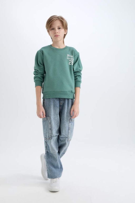 Толстый свитшот оверсайз для мальчиков с широким кроем и круглым вырезом сзади с принтом - Defacto фото 2