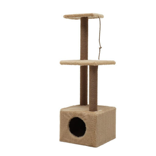 Домик для кошек с когтеточкой, с двумя полками, джут, 37×37×111 см, бежевый