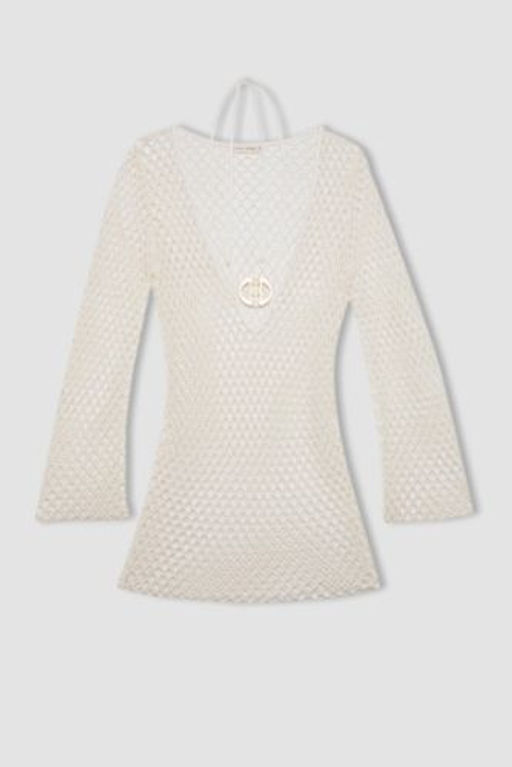 Declara x DeFacto File Uzun Kollu Mini Plaj Elbisesi