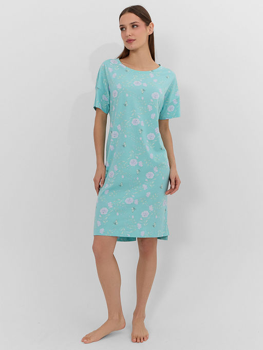 Сорочка ночная женская зеленая с цветочным принтом - Mark formelle фото 5