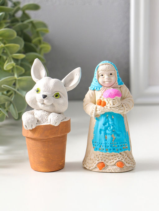 Набор фигурок пасхальных 2 шт. К празднику, девушка 9?4 см, заяц в горшочке 9?5 см