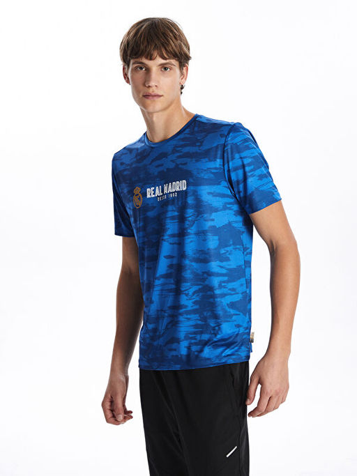 Bisiklet Yaka K?sa Kollu Real Madrid Bask?l? Erkek Taraftar Ti??rt