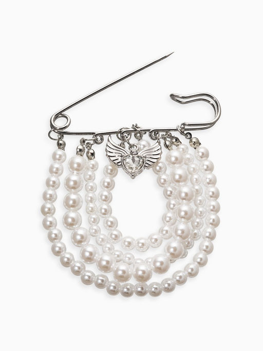 Булавка «Жемчужная россыпь», 6.5 см, d подвесок=5+6+8 см, белая в серебре