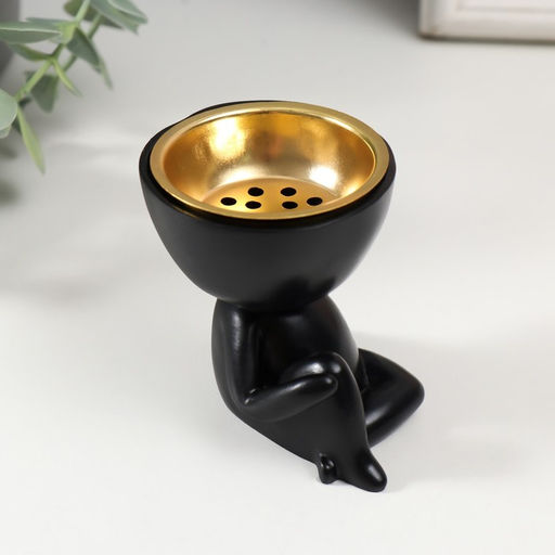 Курильница для благовоний, подставка для конусов Человечек сидит, полистоун, чёрный, 6,7х6х6,8 см - Simaland фото 2