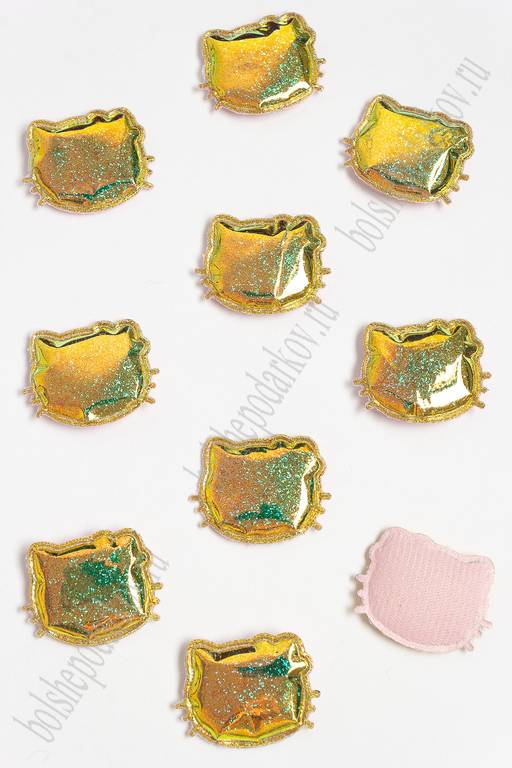 Патч глянец с блестками "Котёнок" 3*3,5 см (10 шт) SF-2971, золото хамелеон