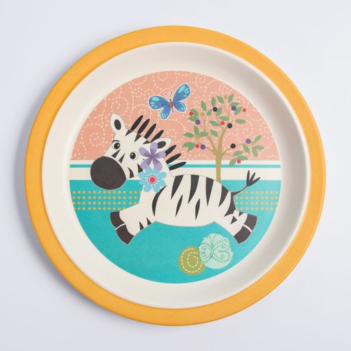 Набор детской бамбуковой посуды Зебра, тарелка, миска, стакан, приборы, 5 предметов - Simaland фото 4