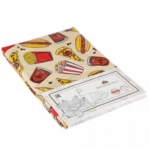 Скатерть 220х145см "Фаст Фуд", длина стола до 180см, на 8-10 персон, рогожка, хлопок 171г/м2, упаковка классическая 28х41см, "Домашняя мода" (Россия)