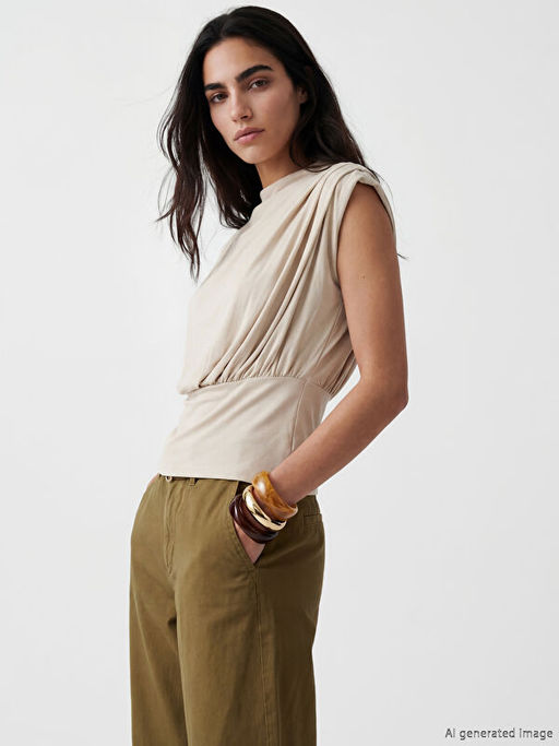 Блузка Dik Yaka Buzgulu Mock Neck Ruched Blouse с воротником стойкой драпированная