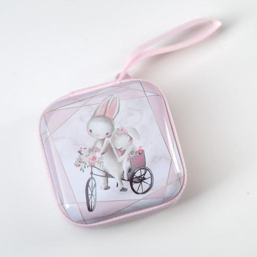 Цена за 2 шт. Шкатулка металлическая на молнии с петелькой «Зайчата на велосипеде», 6.5×6.5×3 см