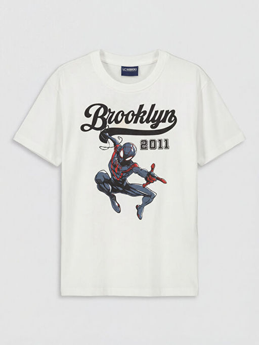 Bisiklet Yaka Spider-Man Bask?l? Erkek ?ocuk Ti??rt