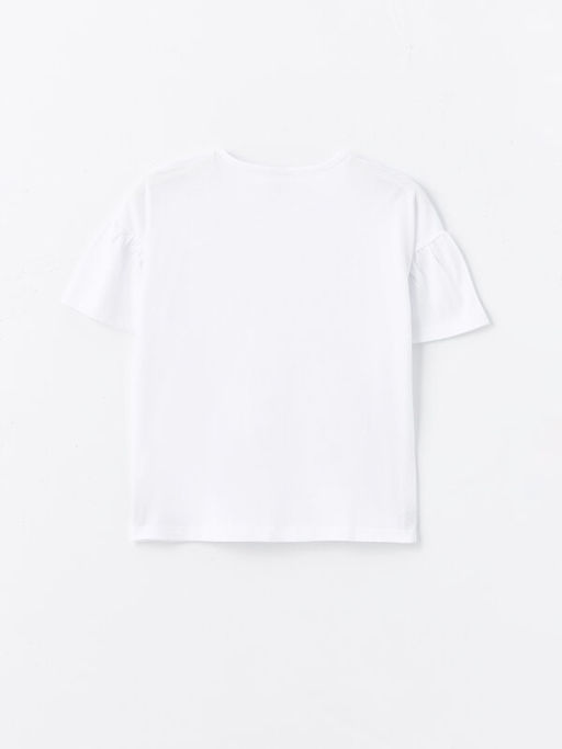 Bisiklet Yaka ?i?ekli K?sa Kollu K?z ?ocuk Ti??rt - Waikiki фото 2