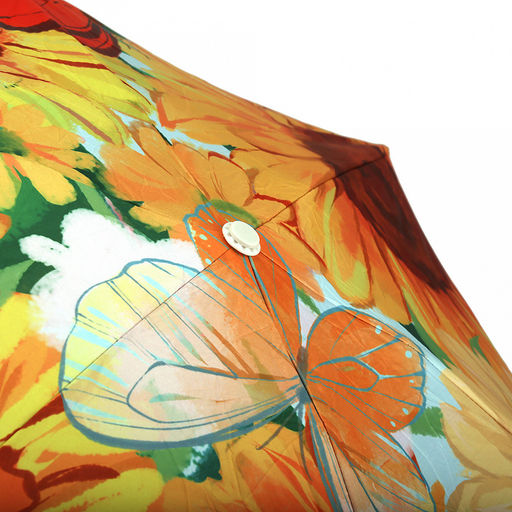 Зонт-мини механический Цветы и бабочки ткань эпонж (полиэстер) с деколью + черное УФ-покрытие, 6 лучей, д/купола 91см, 5 сложений, 17см в сложенном виде, механизм против ветра, пластмассовая ручка, подсолнухи, 223гр (Китай) - Домашняя Мода фото 5