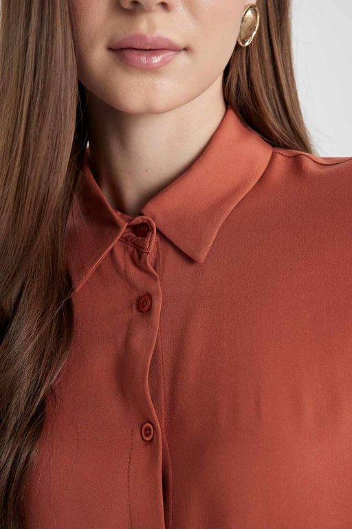 Рубашка-туника стандартного кроя с длинными рукавами - Defacto фото 6