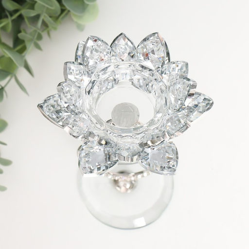 Стеклянный подсвечник на 1 свечу «Лотос на кольцах», d=4 см, 11.2×9×16.5 см