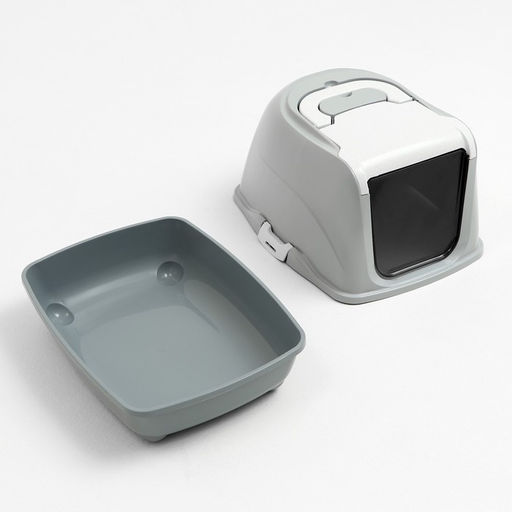 Туалет-домик для кошек закрытый с дверцей 50*38*37 см, серый - Пижон фото 10