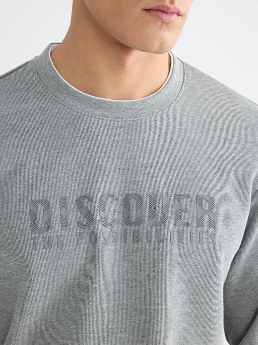 Bisiklet Yaka Bask?l? Erkek Sweatshirt